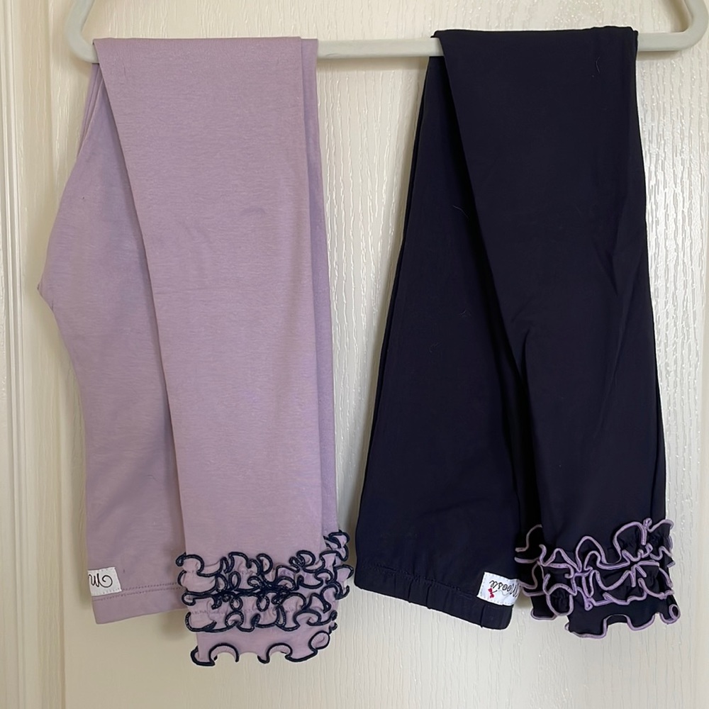 MISSIE MOOSIE Two Pairs Purple & Navy Ruffled Leggings, NEW